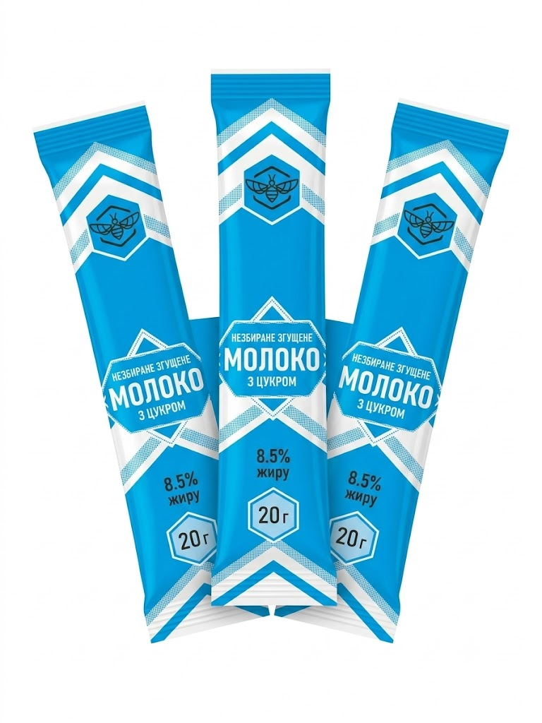 Молоко незбиране згущене з цукром порційний стік 20 г. VITAMIN ECO